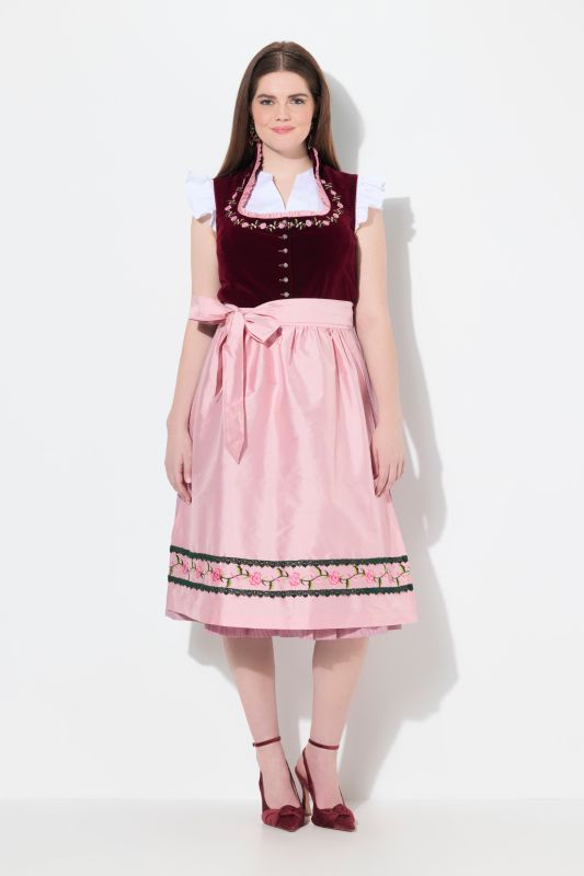 Dirndl en velours sans manches, costume traditionnel bavarois. Encolure carrée et broderies