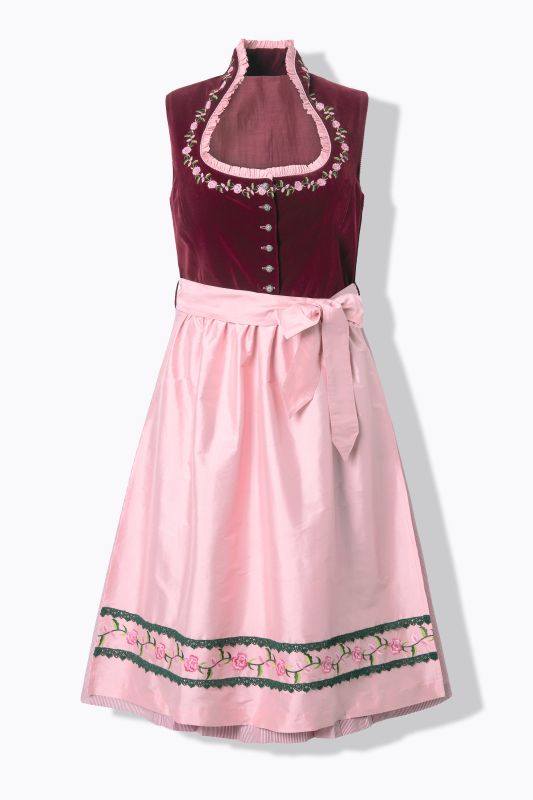 Dirndl en velours sans manches, costume traditionnel bavarois. Encolure carrée et broderies