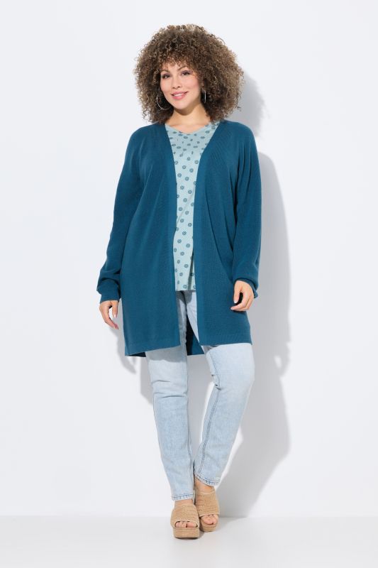 Cardigan long en maille côtelée, coupe ouverte et encolure V