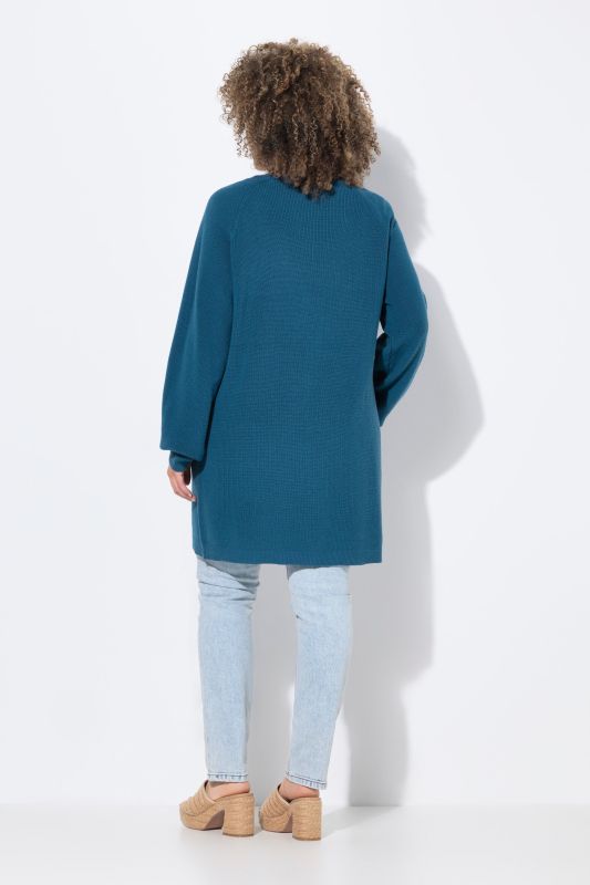 Cardigan long en maille côtelée, coupe ouverte et encolure V