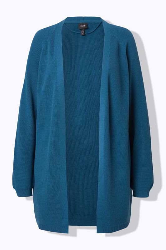 Cardigan long en maille côtelée, coupe ouverte et encolure V