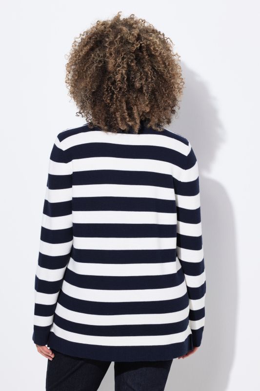 Pull rayé, maille envers, col polo et manches longues