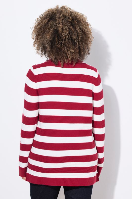 Pull rayé, maille envers, col polo et manches longues