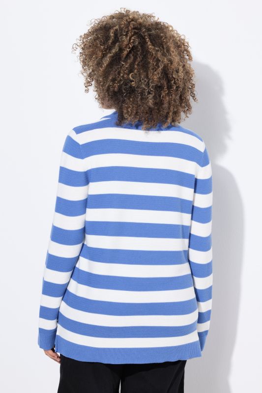 Pull rayé, maille envers, col polo et manches longues