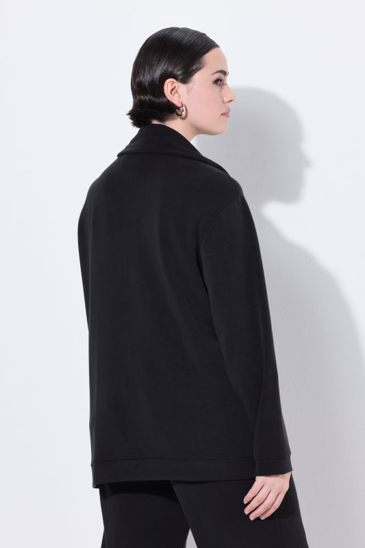 Veste en molleton, modal mélangé et petits strass fantaisie, col montant et manches longues