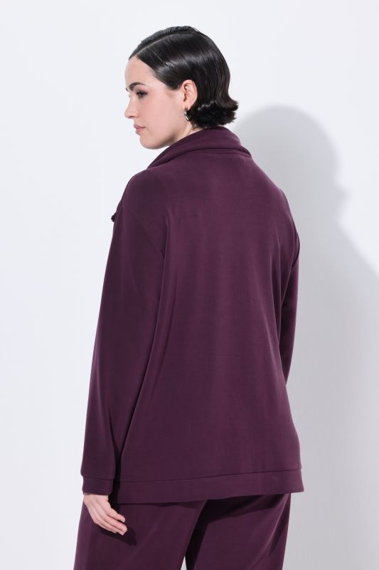 Veste en molleton, modal mélangé et petits strass fantaisie, col montant et manches longues