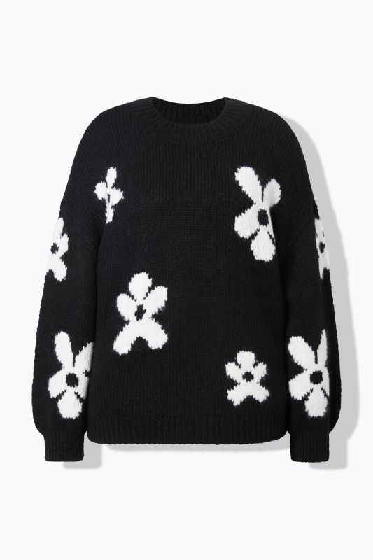 Pull oversize en maille fantaisie. Motif fleurs