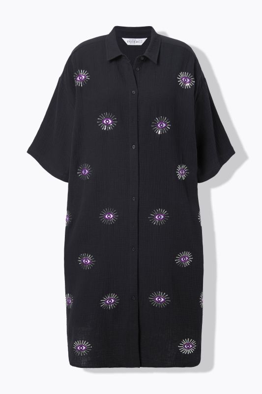 Robe midi en mousseline. Coupe oversize. Broderie yeux