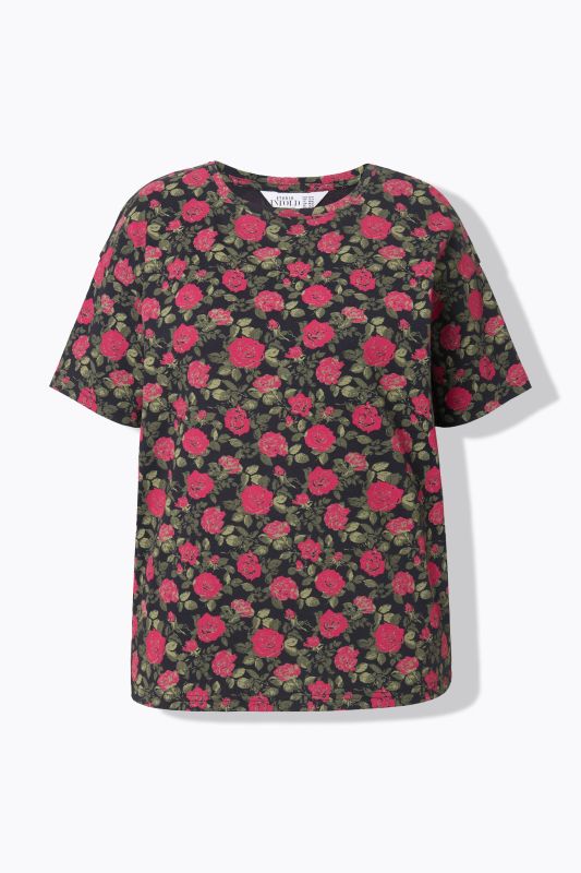 T-shirt oversize. Manches courtes. Motif roses