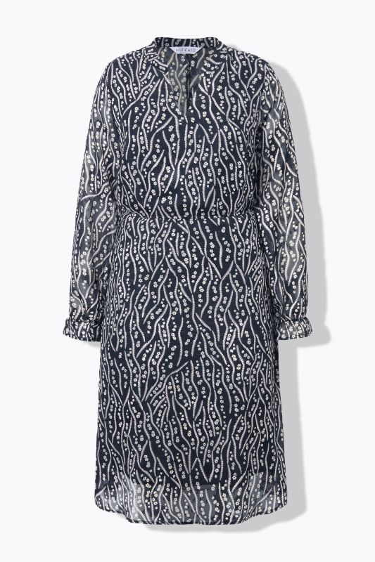 Robe midi, coupe évasée. Manches longues. Imprimé all-over