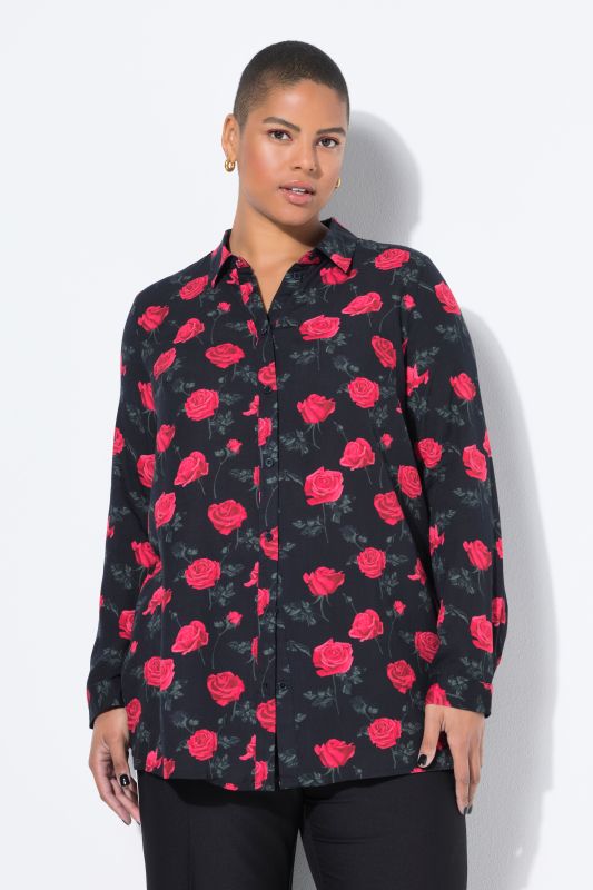 Chemisier, coupe Boxy Shape. Imprimé roses XL