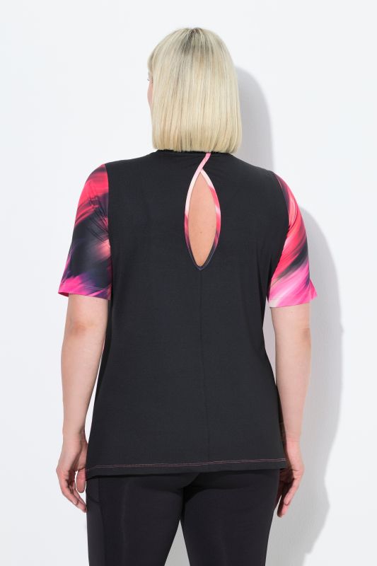 T-shirt décolleté rond et manches courtes, découpe dans le dos, matière recyclée