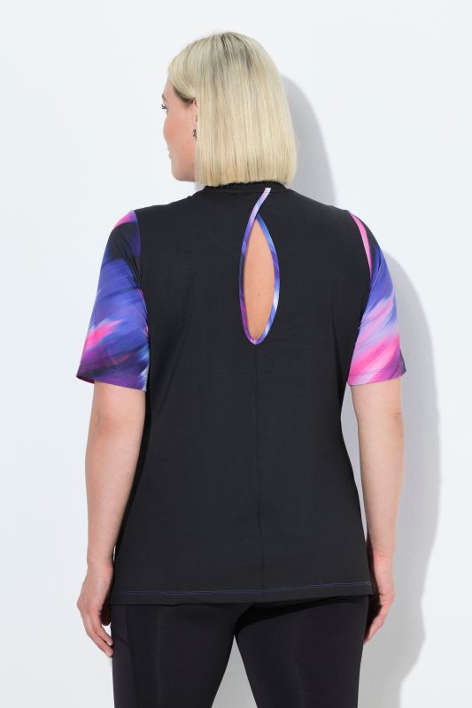 T-shirt décolleté rond et manches courtes, découpe dans le dos, matière recyclée