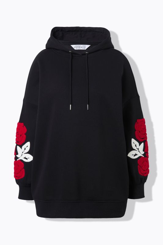 Sweat à capuche très oversize. Imprimé roses sur les manches