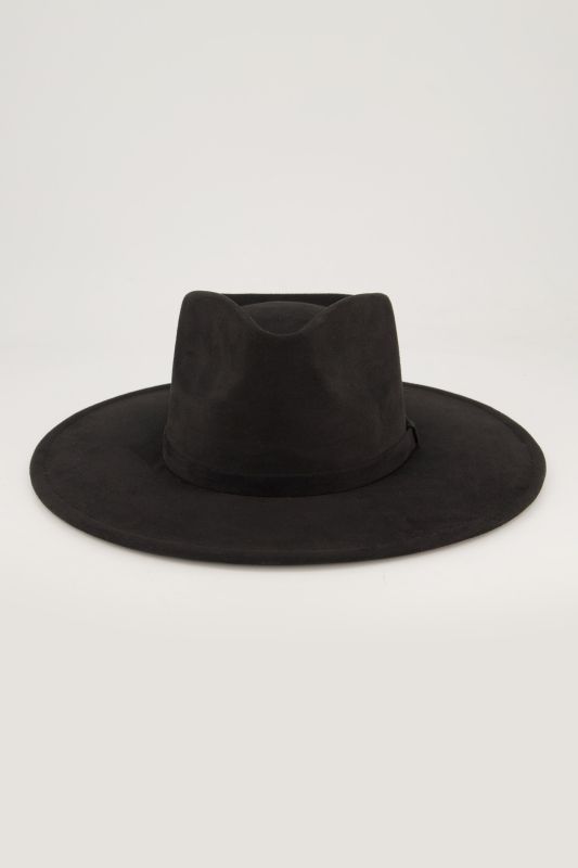 Chapeau de cow-boy aspect cuir suédé, large revers