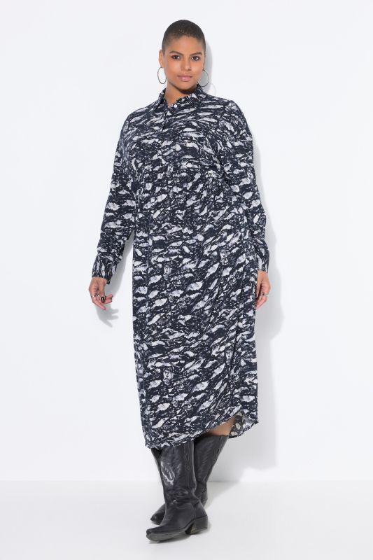 Robe-chemisier midi oversize. Imprimé all-over