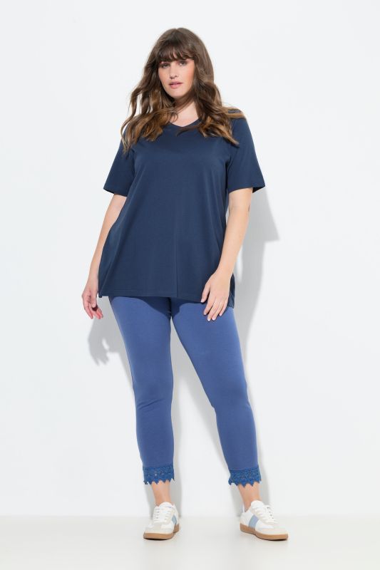 Legging 7/8. Bas de jambe en dentelle. Coton bio
