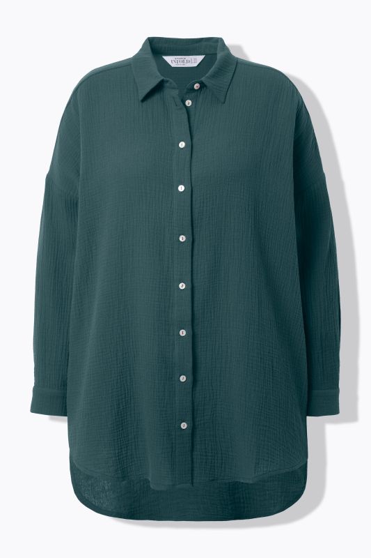 Chemisier en mousseline, oversize. Col classique, manches longues