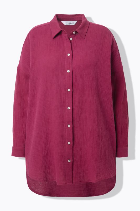 Chemisier en mousseline, oversize. Col classique, manches longues