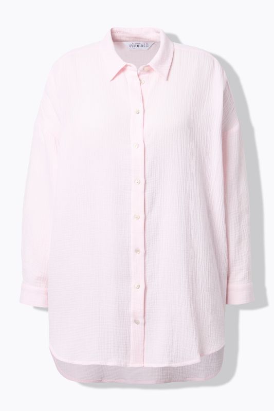 Chemisier en mousseline, oversize. Col classique, manches longues