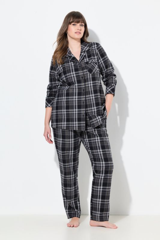 Pyjama en flanelle à carreaux, col à revers et manches longues