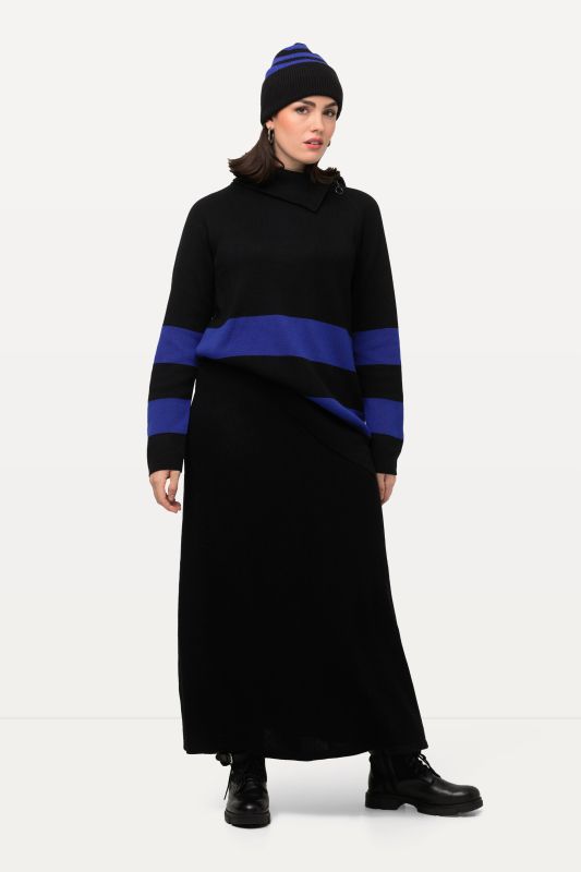 Jupe en maille fine et douce, longueur midi et ceinture élastique, silhouette en A