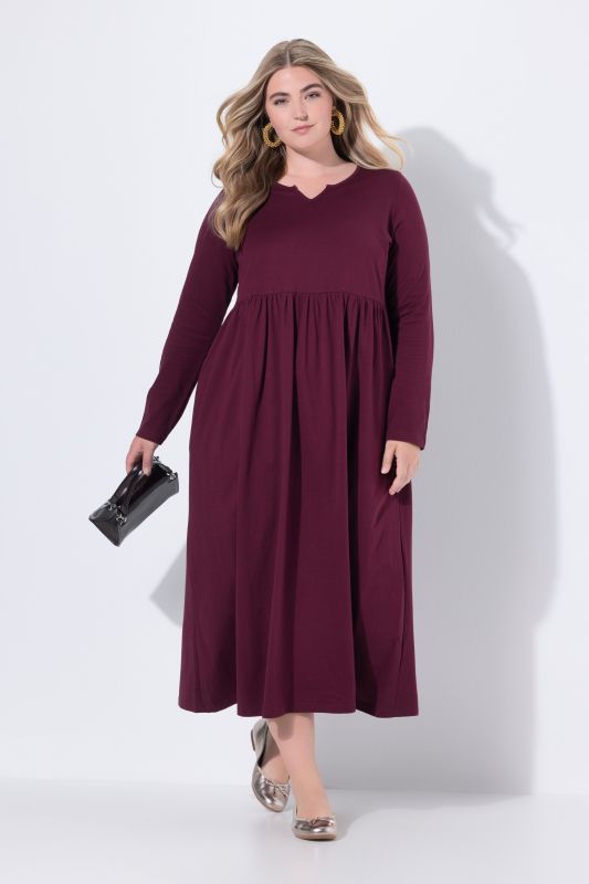 Robe trapèze en jersey à col tunisien et manches longues