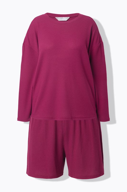 Pyjama, deux pièces, jersey texturé, manches longues, short