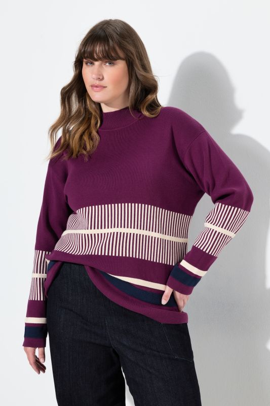 Pull à col montant et manches longues, motif à rayures, en coton bio