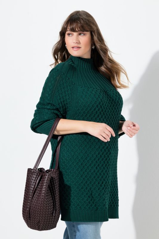 Pull en coton bio, avec col montant et manches longues, jeu de mailles