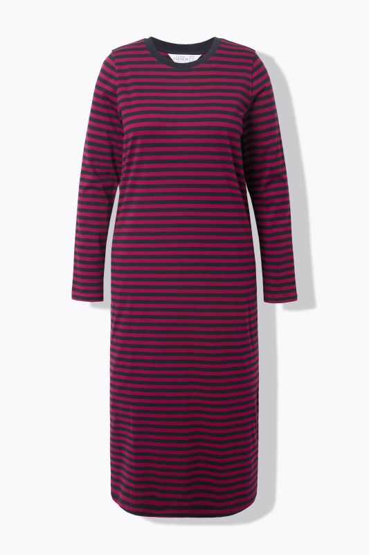 Robe maxi en jersey à rayures, coupe évasée, manche longues