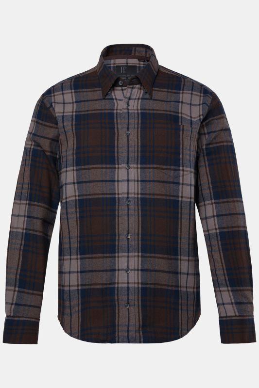 Chemise JP 1880 en flanelle à carreaux, manches longues, col à pointes boutonnées (boutons invisibles), coupe Modern Fit - jusqu'au 8&nbsp