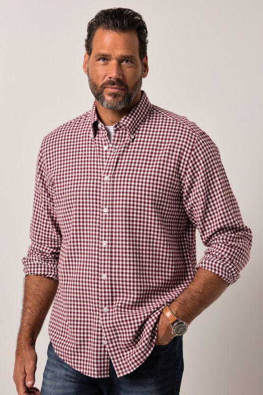 Chemise JP 1880 en flanelle à carreaux, manches longues et col à pointes boutonnées, coupe Modern Fit - jusqu'au 8 XL