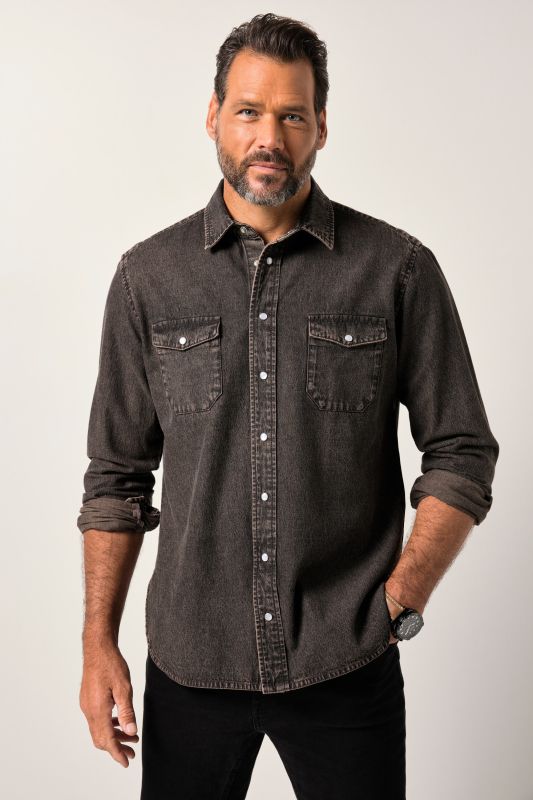 Chemise en jean coloré JP 1880, manches longues et col Kent, coupe Modern Fit avec finition FLEXNAMIC® - jusqu'au 8&nbsp