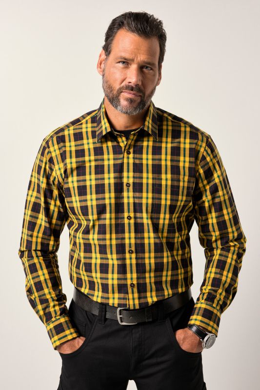 Chemise à carreaux JP 1880, manches longues et col Kent, coupe Modern Fit - jusqu'au 8&nbsp