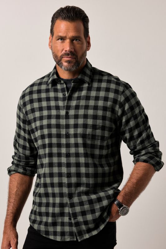 Chemise JP 1880 en flanelle à carreaux, manches longues et col Kent, coupe Modern Fit - jusqu'au 8&nbsp
