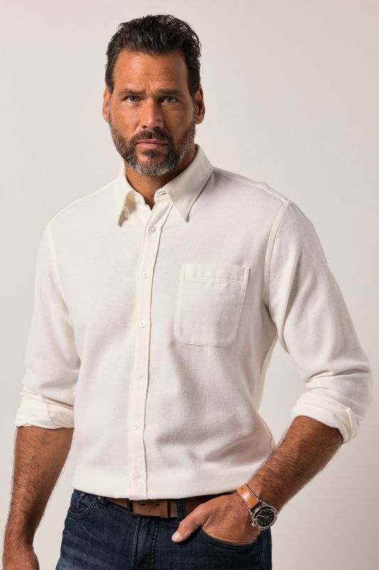 Chemise JP 1880 en flanelle à carreaux, manches longues, col à pointes boutonnées (boutons invisibles), coupe Modern Fit - jusqu'au 8&nbsp