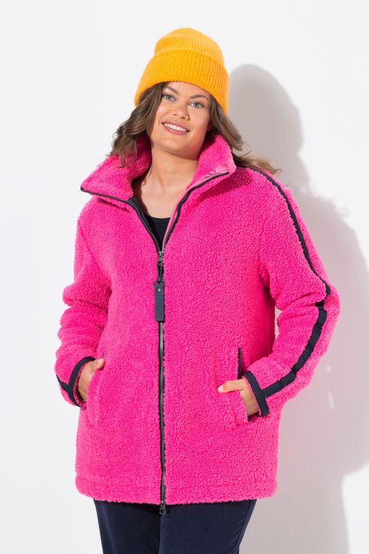 Veste en polaire bouclée, col montant et manches longues