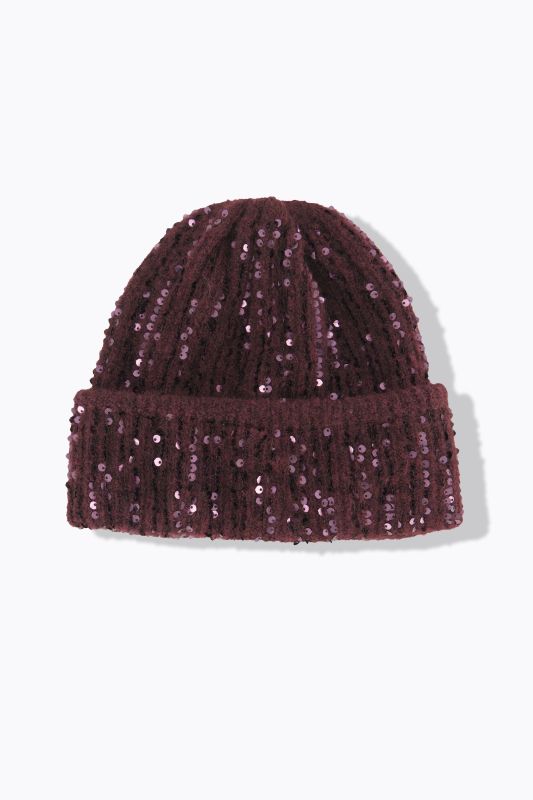 Bonnet en maille côtelée à paillettes