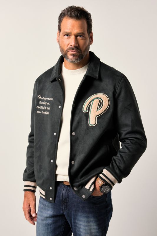 Blouson JP&nbsp;1880 en cuir suédé. Broderie poitrine, bords-côtes contrastants - jusqu'au 7&nbsp;XL