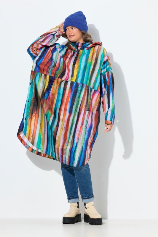 Poncho de pluie technique, modèle unisexe, capuche et imprimé coloré