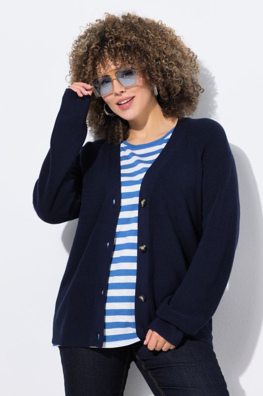 Cardigan à manches longues, encolure en V et boutons