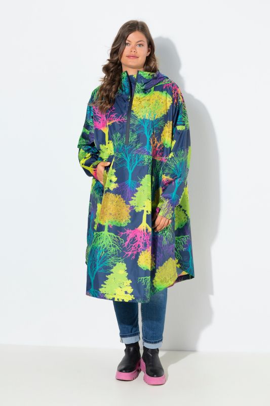 Poncho de pluie technique, modèle unisexe, capuche et imprimé coloré