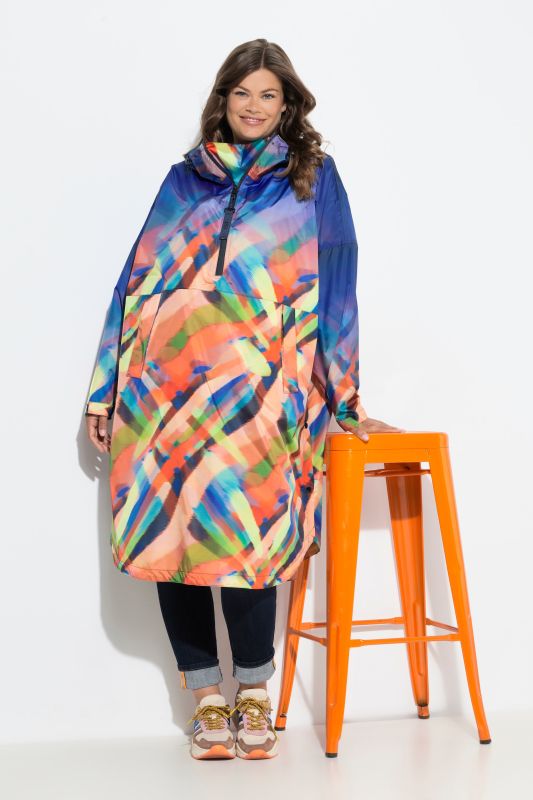 Poncho de pluie technique, modèle unisexe, capuche et imprimé coloré