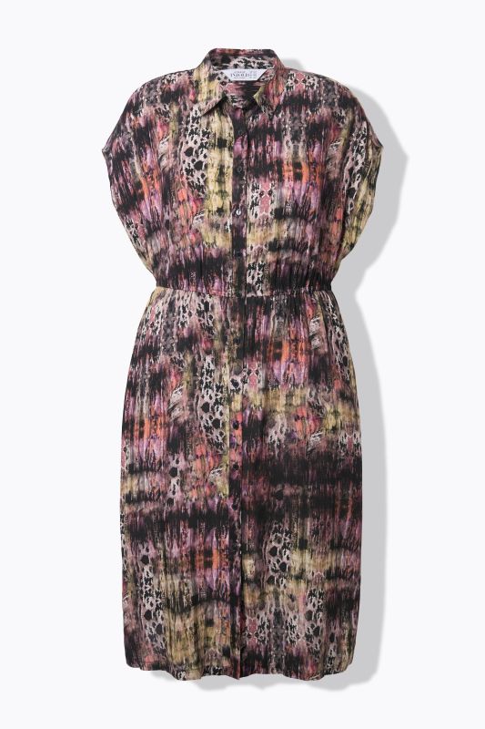 Robe midi, coupe évasée. Taille élastique. Motif léopard