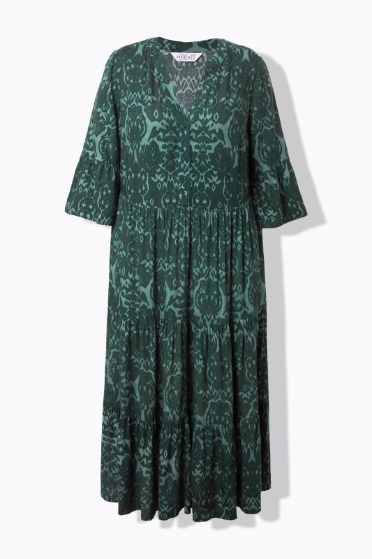 Robe maxi coupe trapèze à volants, imprimé intégral