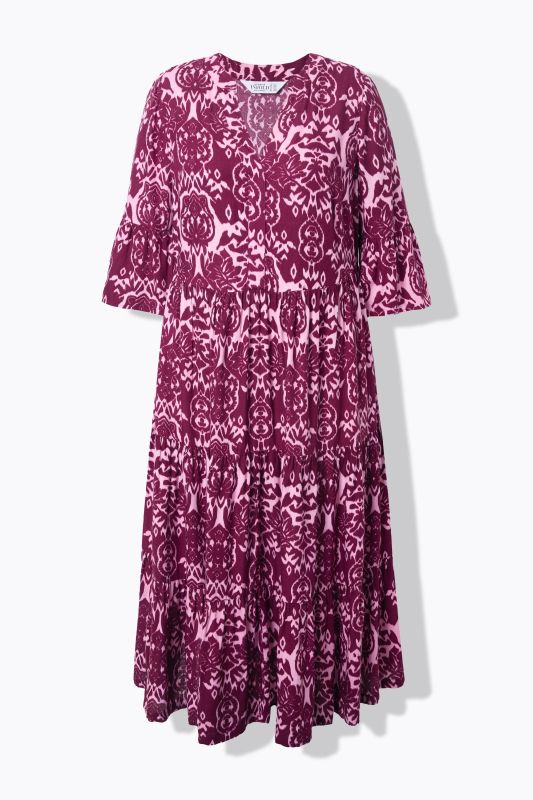 Robe maxi coupe trapèze à volants, imprimé intégral