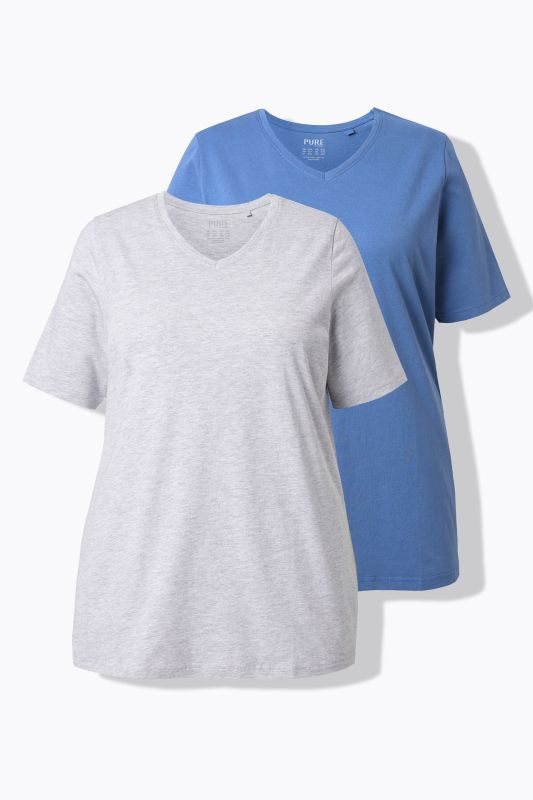 T-shirts en coton bio. Col en V et manches courtes. Lot de 2