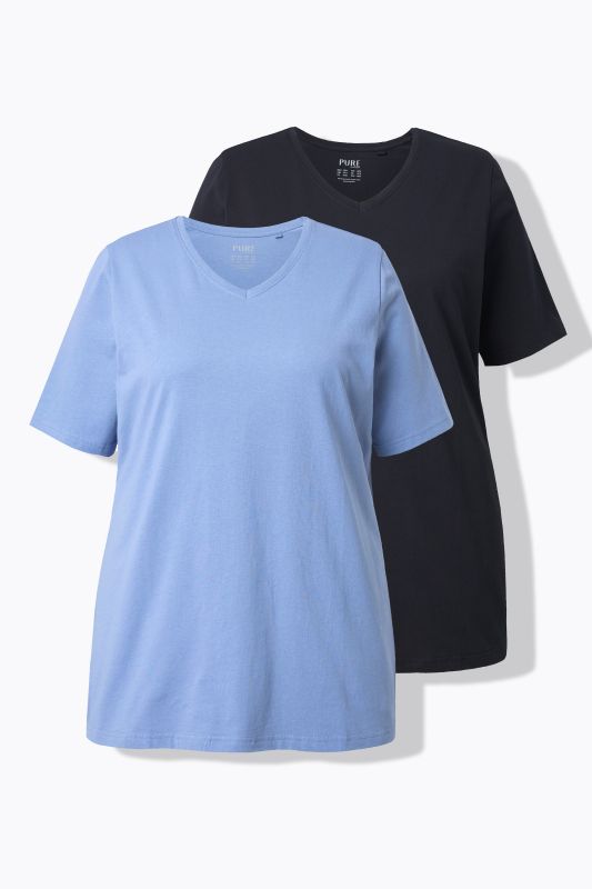 T-shirts en coton bio. Col en V et manches courtes. Lot de 2