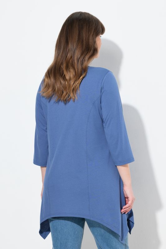 T-shirt, finition en pointe, col en V, manches 3/4, coton bio